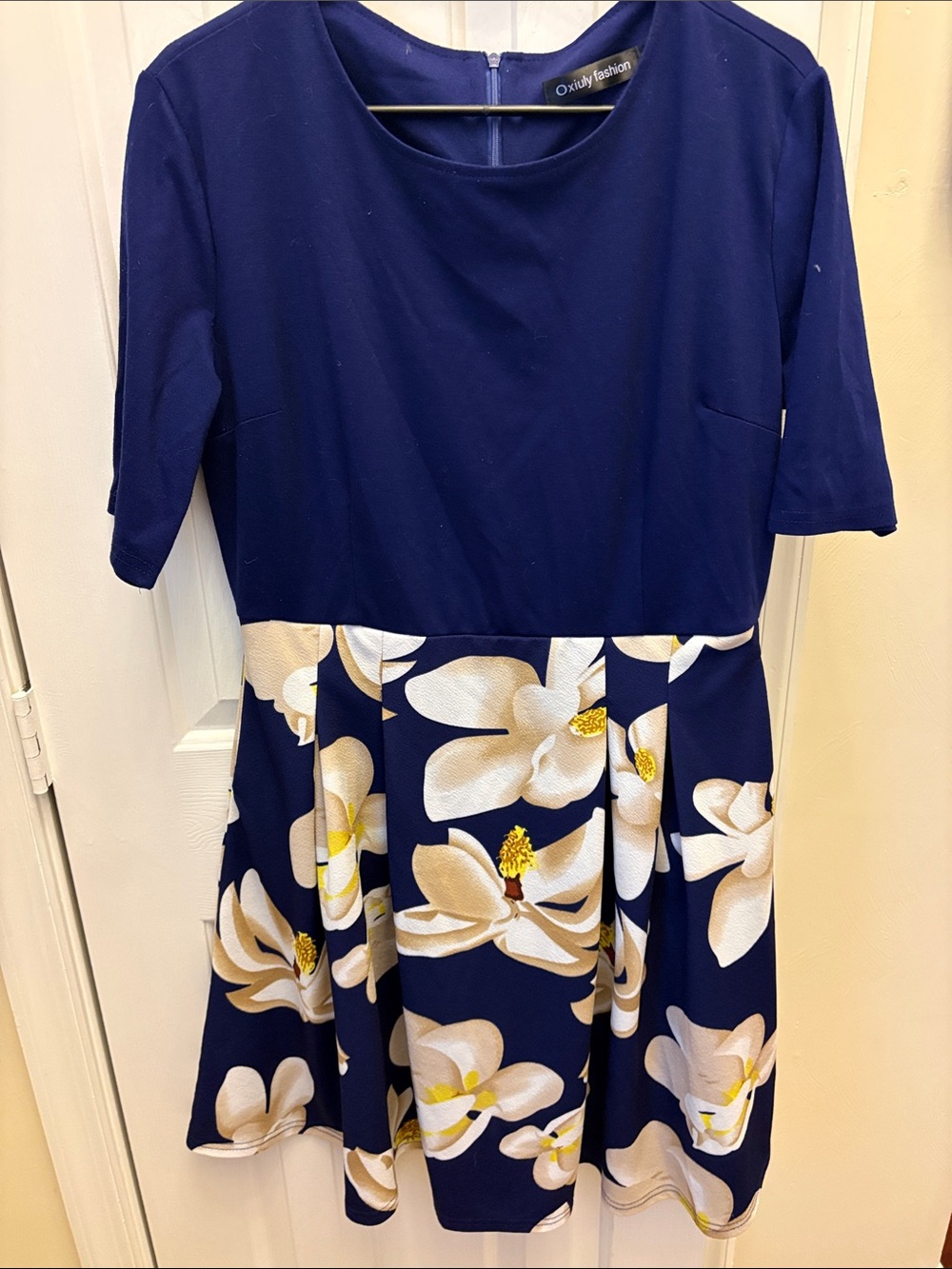 Woman Within Navy Floral Fit & Flare Dress